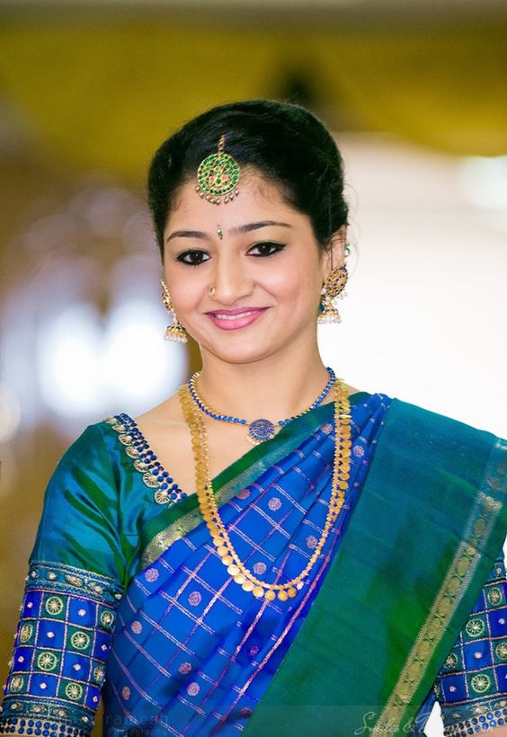 28. Royal Blue blouse with simple border maggam work 