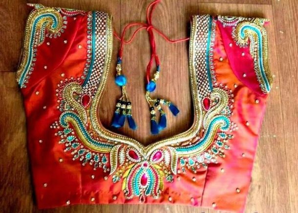violet colour blouse maggam work