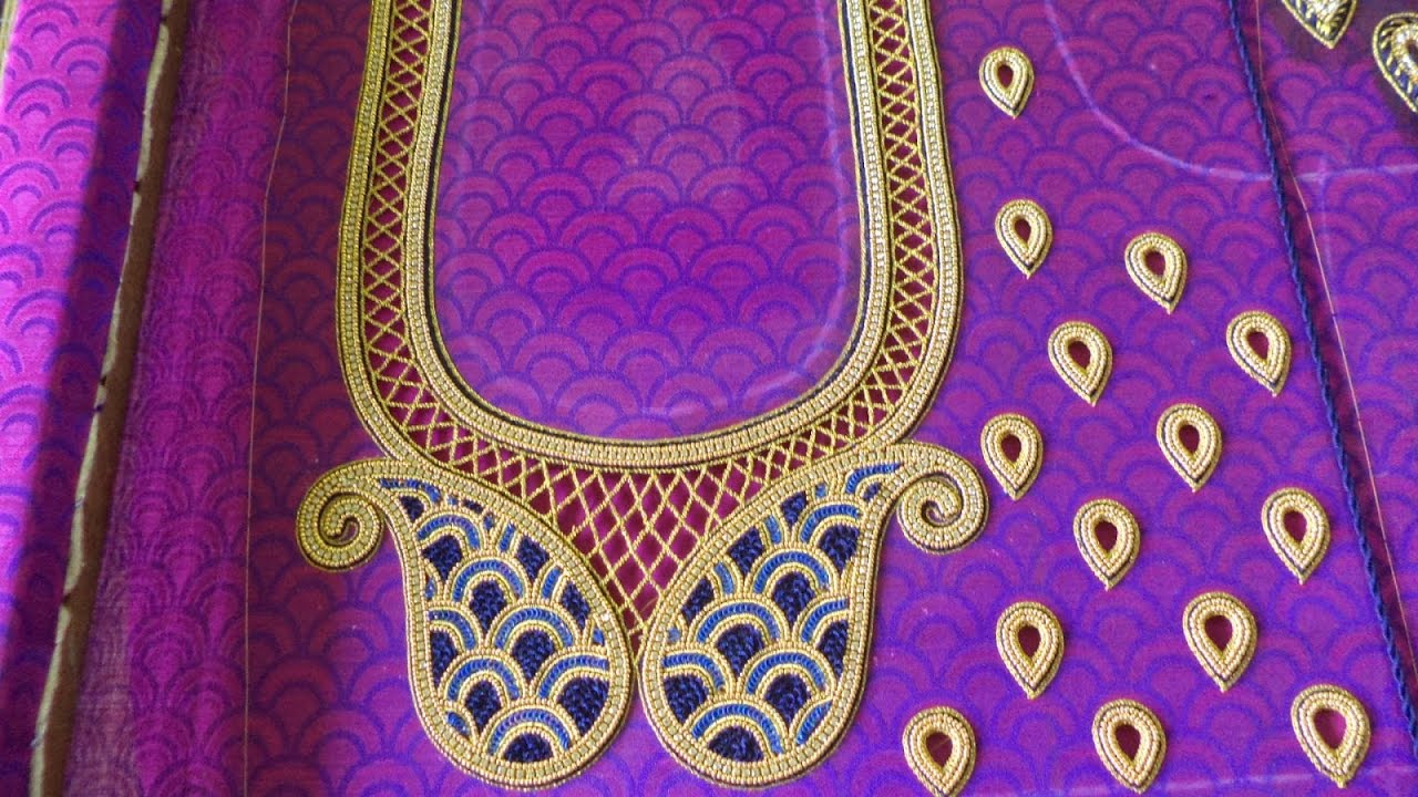 46. Violet Blouse with Mango design and thilagam maggam work 
