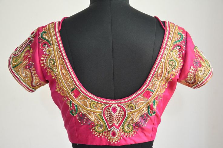 47. Pink Blouse with Curve design maggam work