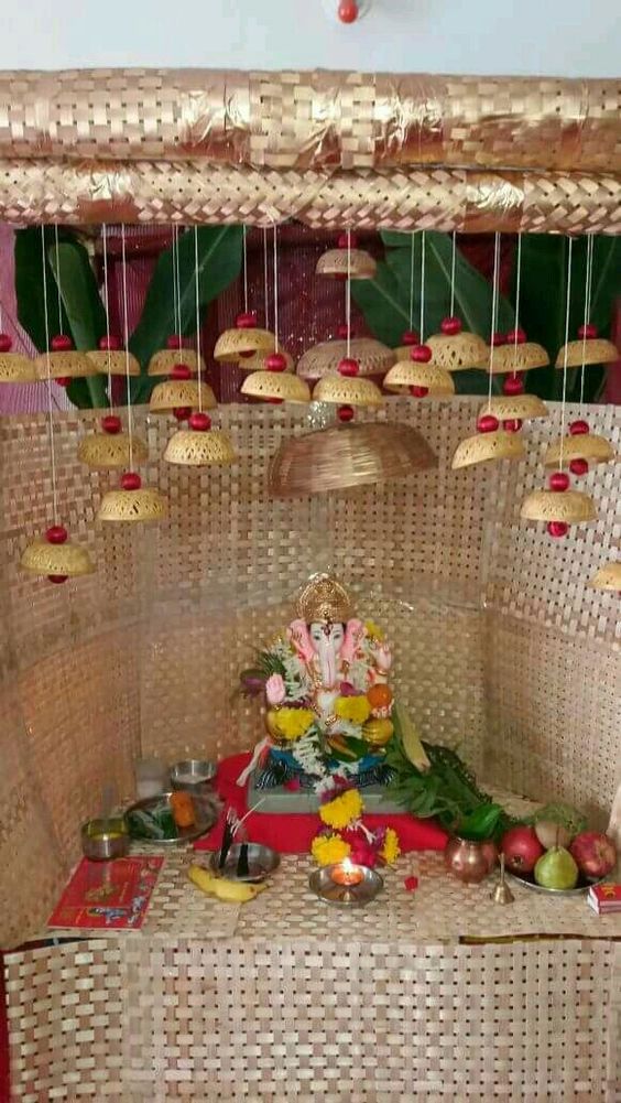 Ganesha decoration with palm tree leaves house