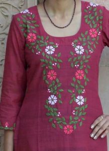 10. Dark Pink top with white,pink flowers and leaves Embroidery design