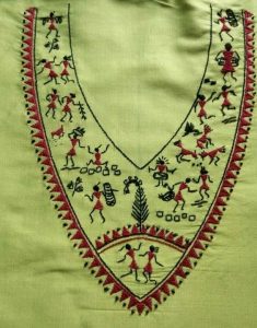 14. Yellow top with Red and Black varli embroidery design