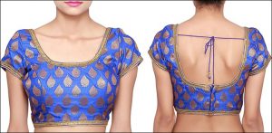 1.Peacock Blue Blouse with deep U tiable thread back neck