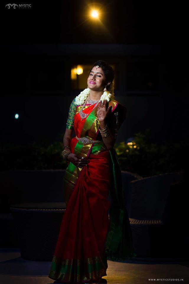 41.Red silk saree with green border 