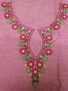 9. Pink Top with small flowers and leaves embroidery design