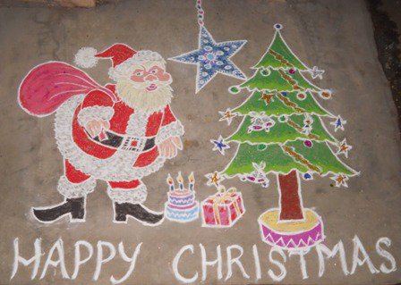 2.Santa and Christmas Tree Rangoli
