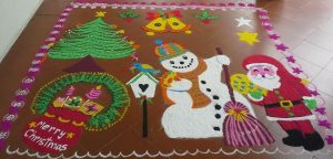 3.Snowman,Christmas tree and Birds Rangoli