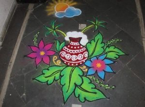 2.Red Pongal Pot with Leaves
