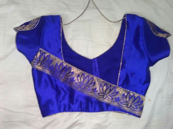 31.Royal blue with lotus golden border Blouse