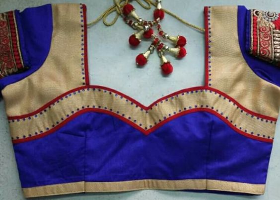 55.Royal blue with Golden work blouse