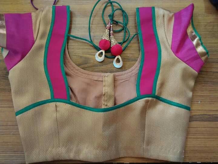 6.Beige blouse with pink and blue work