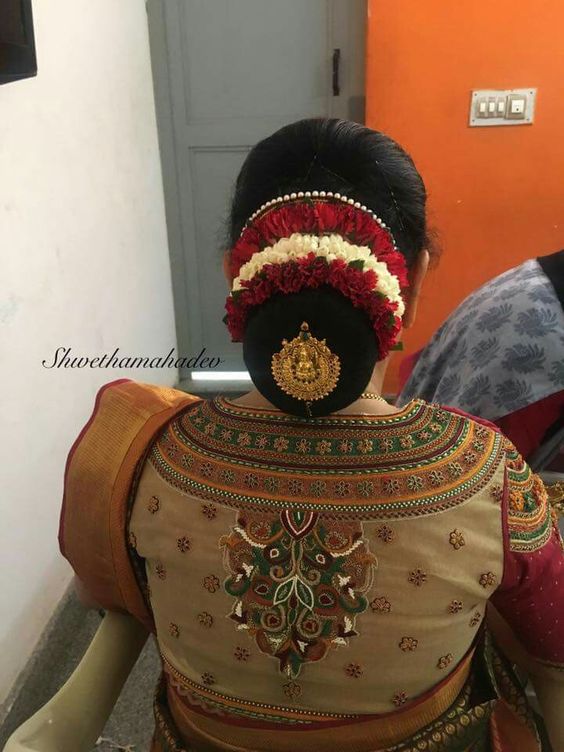  hairstyle with flower and pearl gajra line - Wedandbeyond