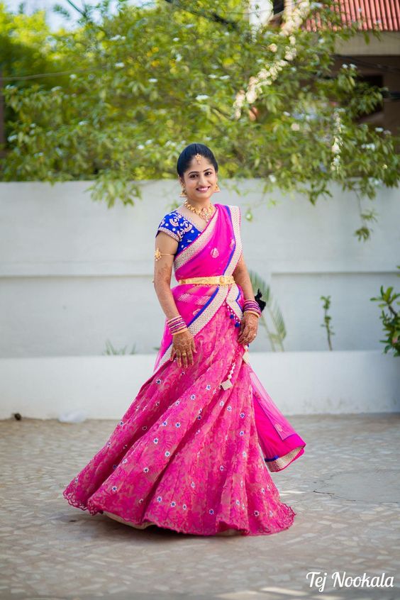 15.Pink Lehnga with Blue blouse 