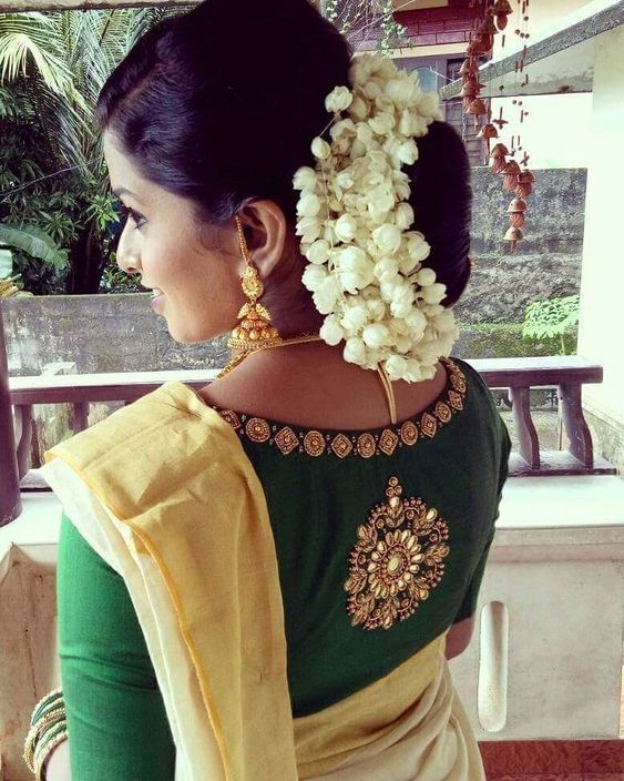 5.Green blouse with high neck stone work 