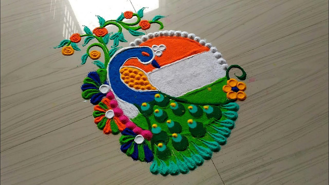 4.Special peacock rangoli designs by jyoti for Independence Day