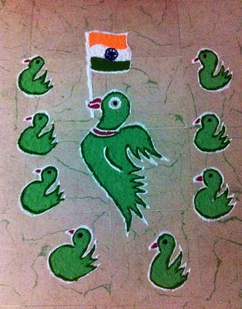 14.Parrot with Flag Rangoli 