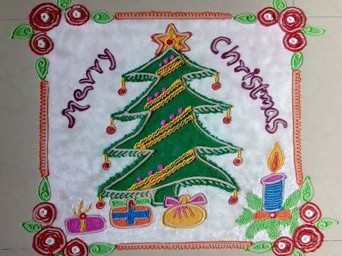 10.Christmas Tree with gift rangoli