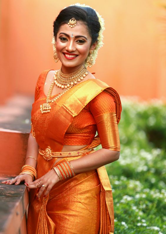 Orange Kancipuram Silk Saree