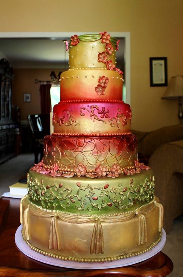Metallic color flower Wedding Cake