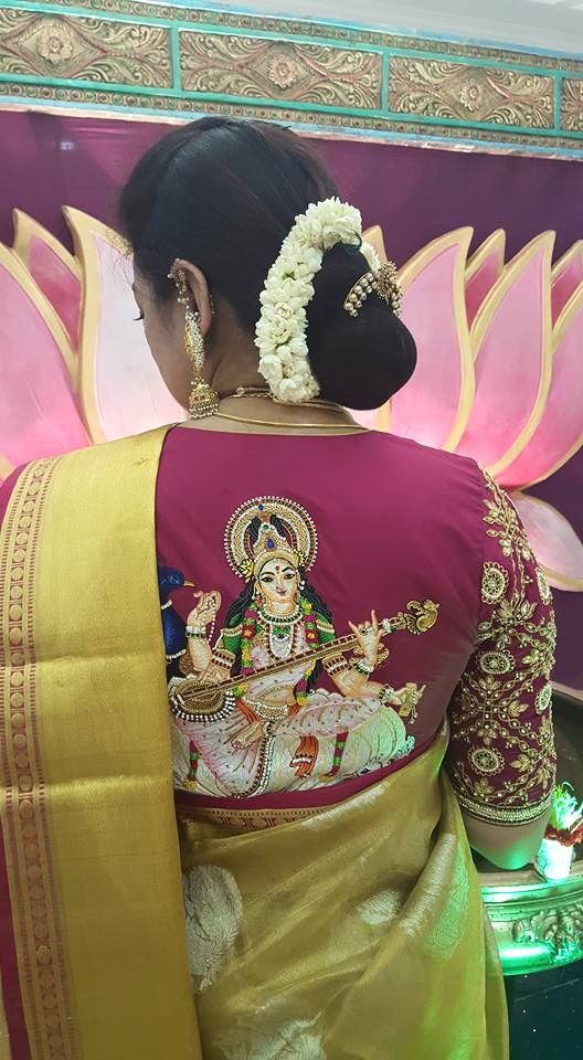 Saraswati embroidery blouse back design 
