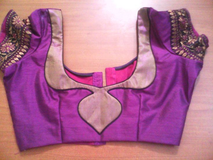 1.Violet Blouse with white Patch Work and Pipping