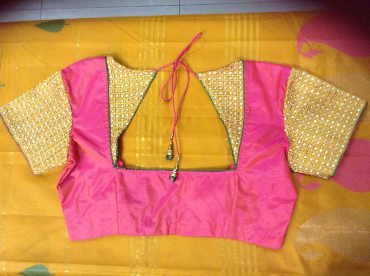 11. Pink Blouse with Golden Patch Work