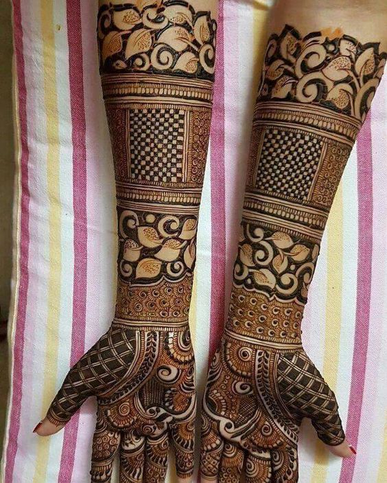12. Leaves, Creepers with checkers Bridal Mehndi design