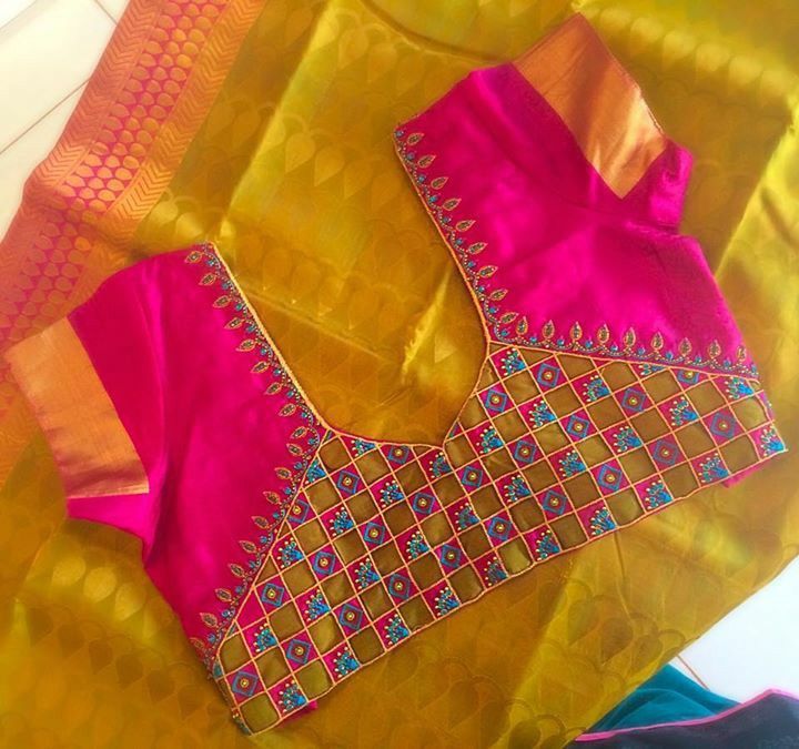 12.  Pink Blouse with Golden patch and maggam work