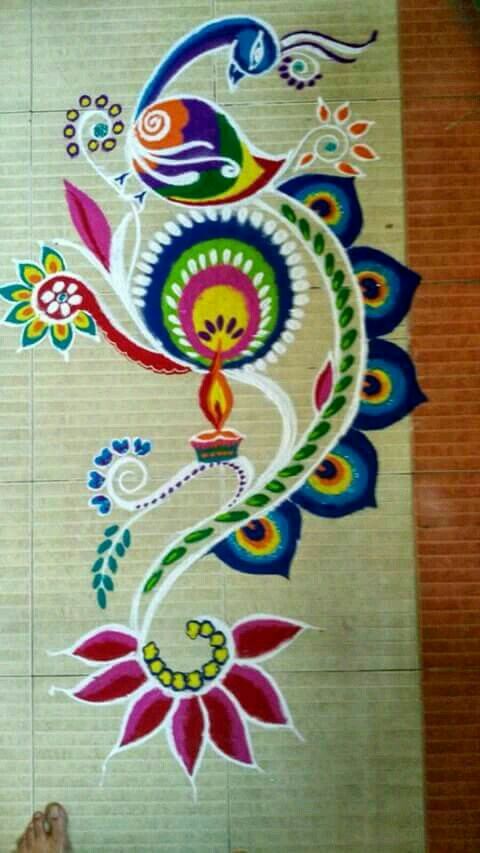 Corner Wall Peacock Rangoli