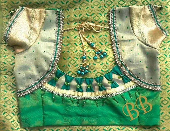 16. Green Blouse with Silver patch work