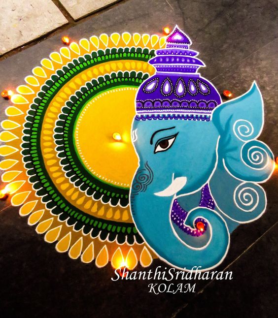 Blue Ganesha with yellow round