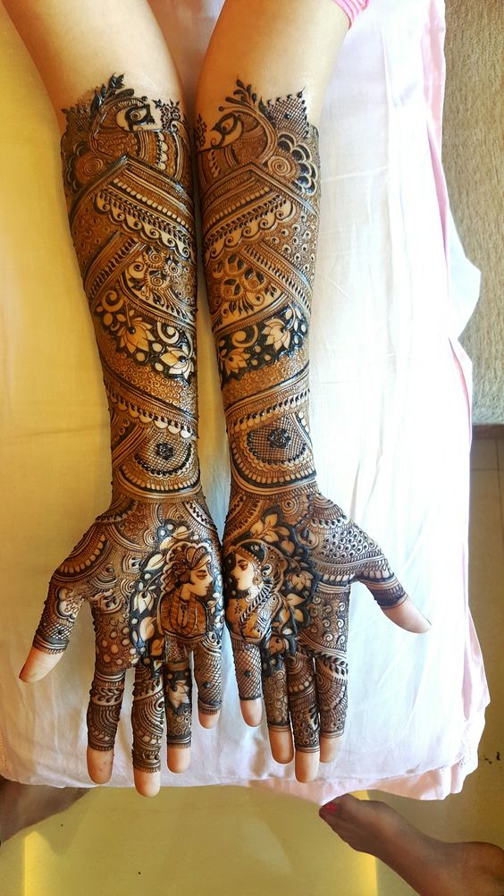 27. Dulhan and Doolha Bridal Mehndi with Lotus Flower