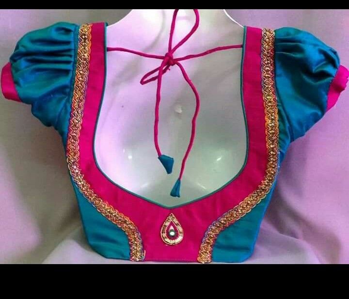3. Blue Blouse with Pink Patch work