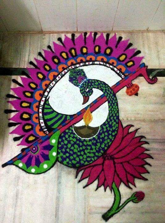 Peacock playing veena