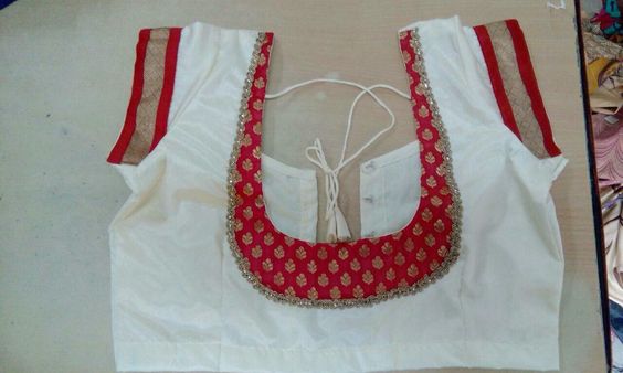 41.White blouse with Red Patch Work