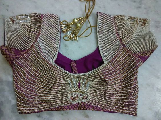 42. Heavy work violet blouse with center piece lotus