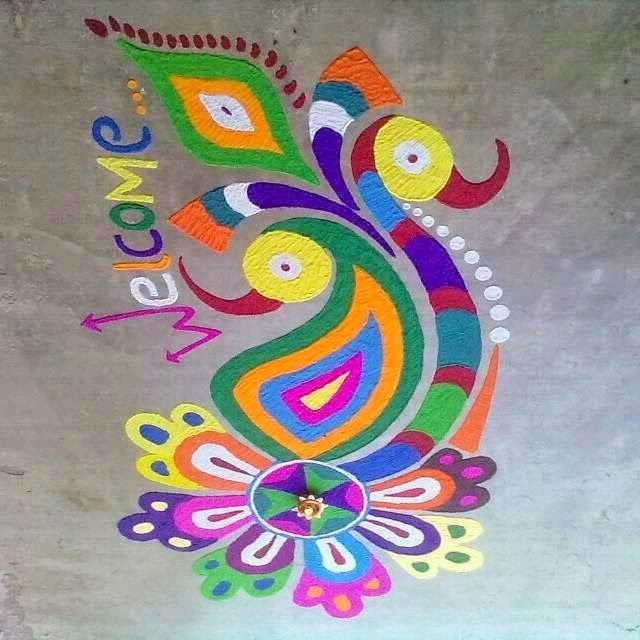  Welcome Peacock Rangoli