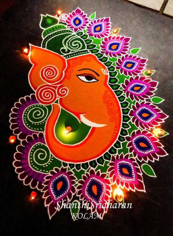  Beautiful Ganesh face rangoli