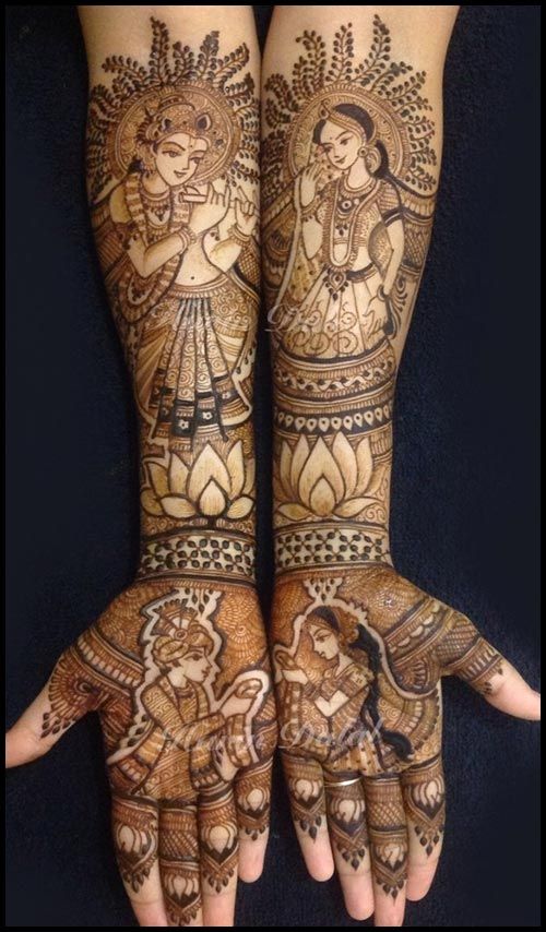 7. Radha Krishna with Lotus Bridal Mehndi