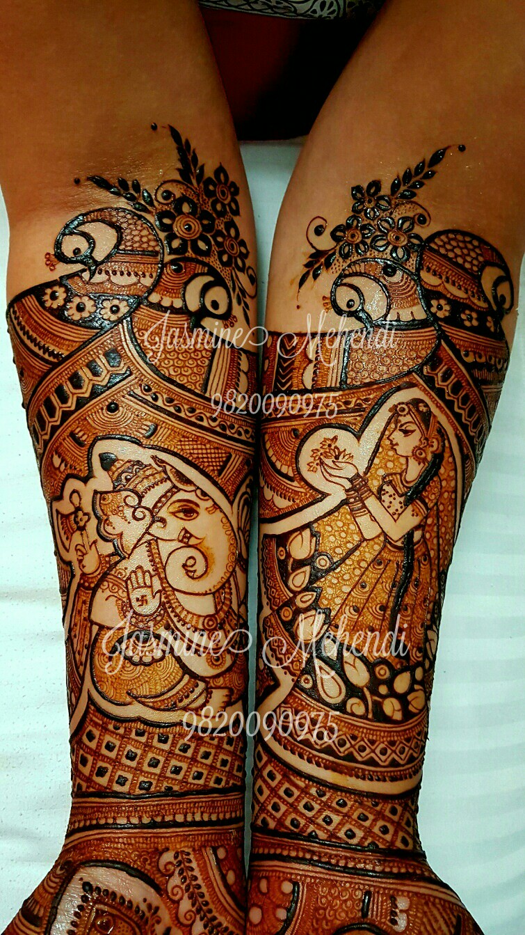 8. Cute Ganesha and Dancing girl with lotus Bridal Mehndi