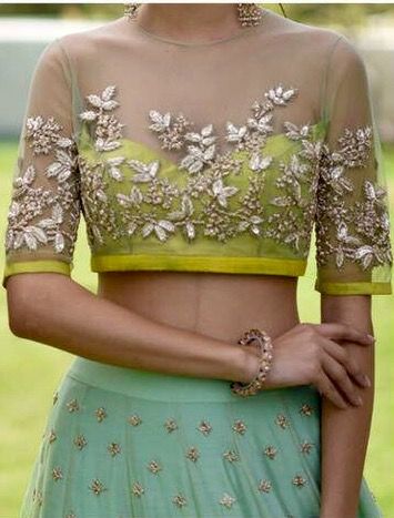 1. Embroidery sheer blouse for lehenga
