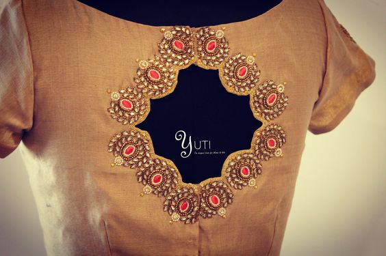 11. Designer silk Beige blouse with motifs