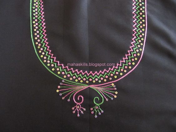 15. Black top with Pink and Green Embroidery Design