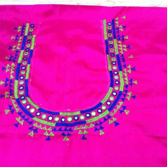 16.Pink Top with Royal blue and green embroidery and mirror work