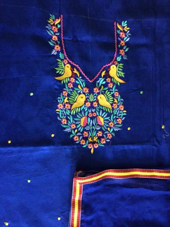 17. Royal Blue top with Cute Bird embroidery design