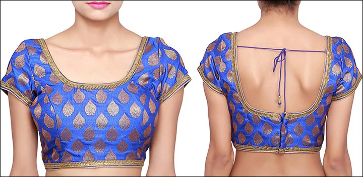 1.Peacock Blue Blouse with deep U tiable thread back neck