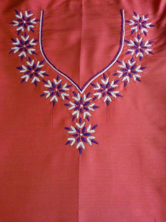 20. Orange with Blue and white Embroidery design