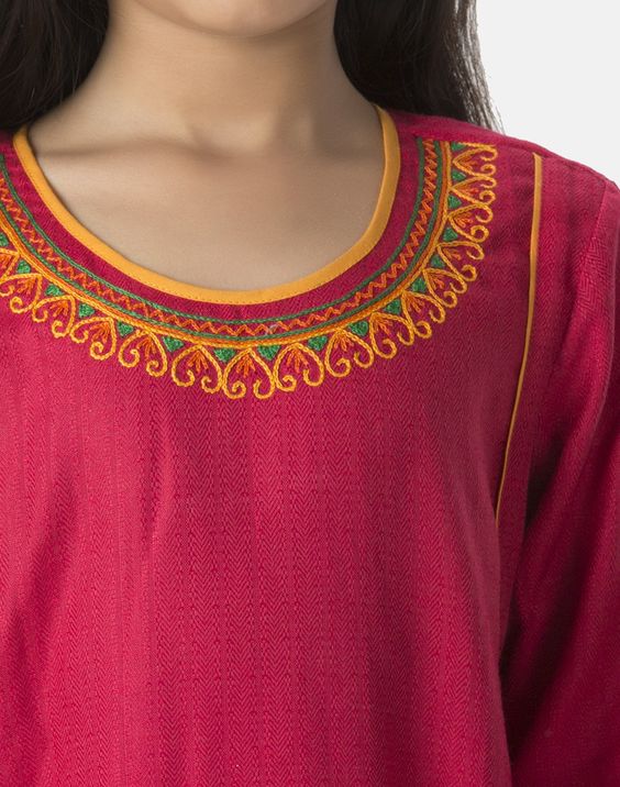 21. Pink round neck top with Embroidery design