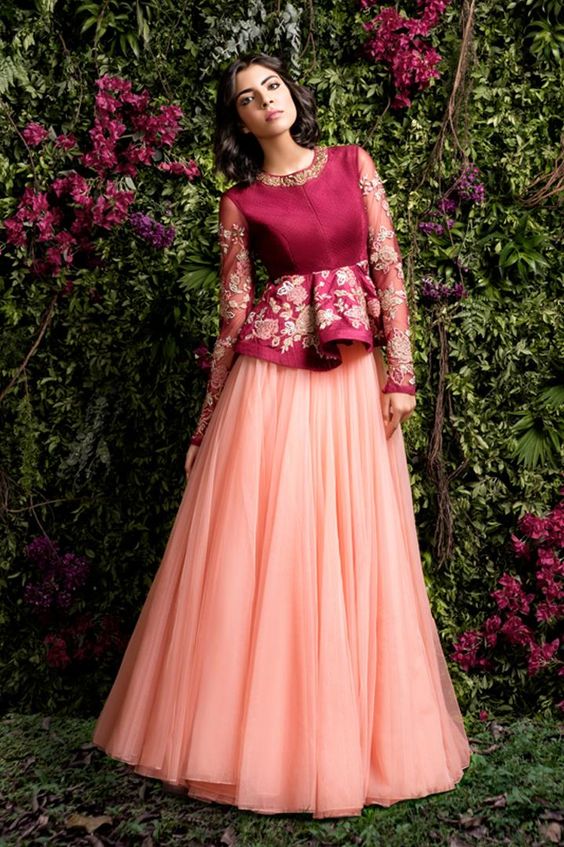 26.Long sleeve gown model lehnga blouse